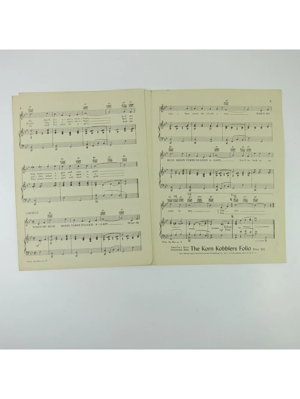 Sheet Music When My Blue Moon Turns To Gold Again Roy Rogers Vintage 1941